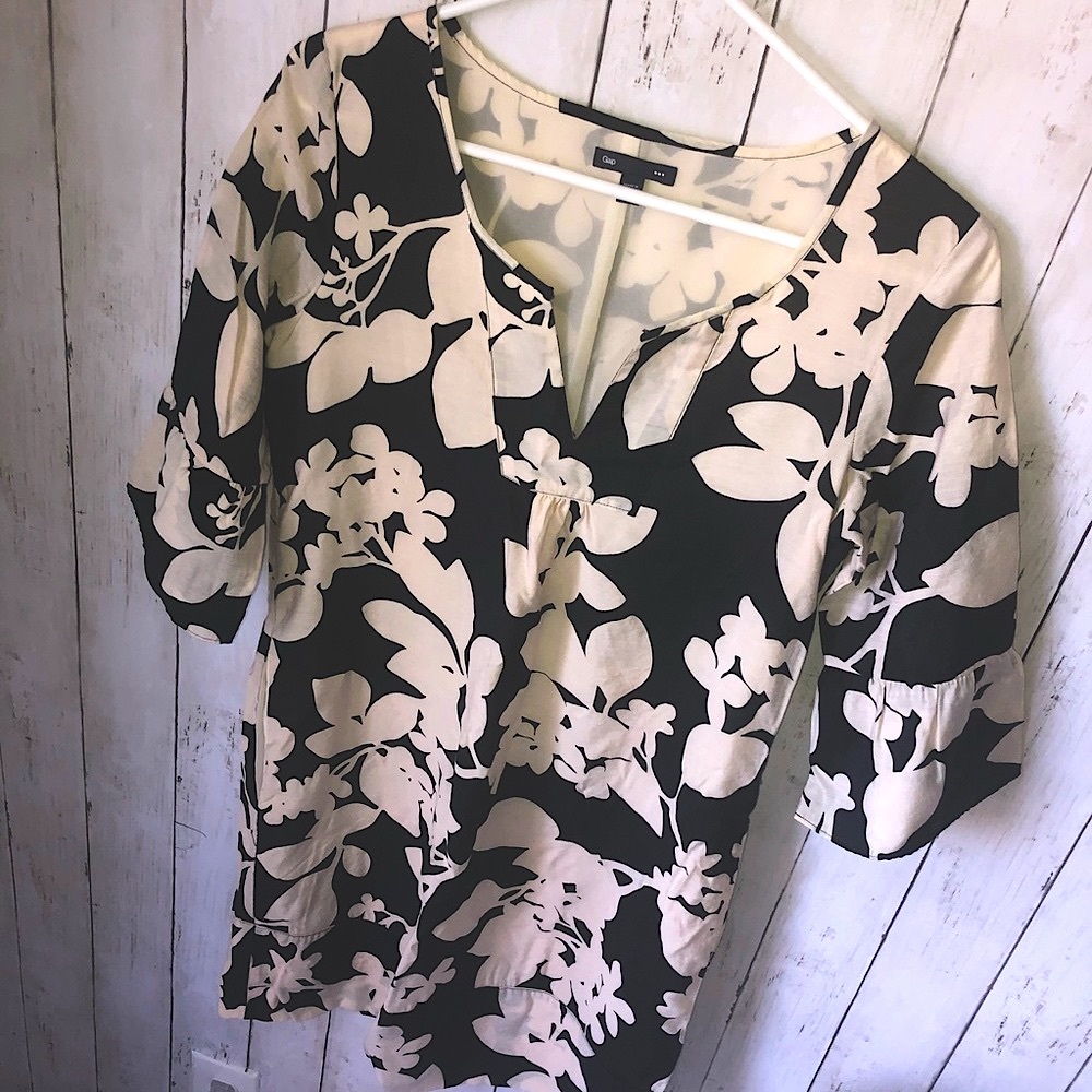 GAP Factory Navy‎ Cream Floral Print Short Sleeve Dress Small